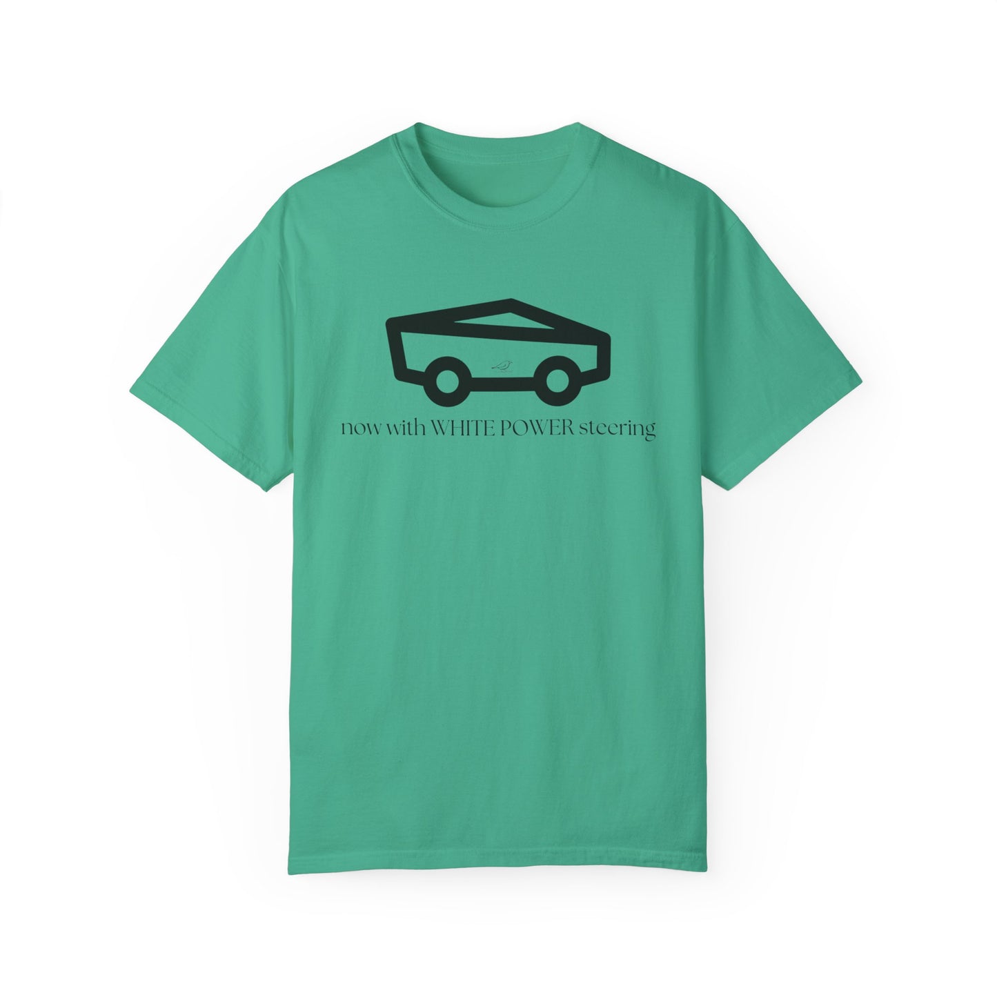 Unisex Garment-Dyed T-shirt with 'now with WHITE POWER steering' Design – Casual Style for Car Enthusiasts