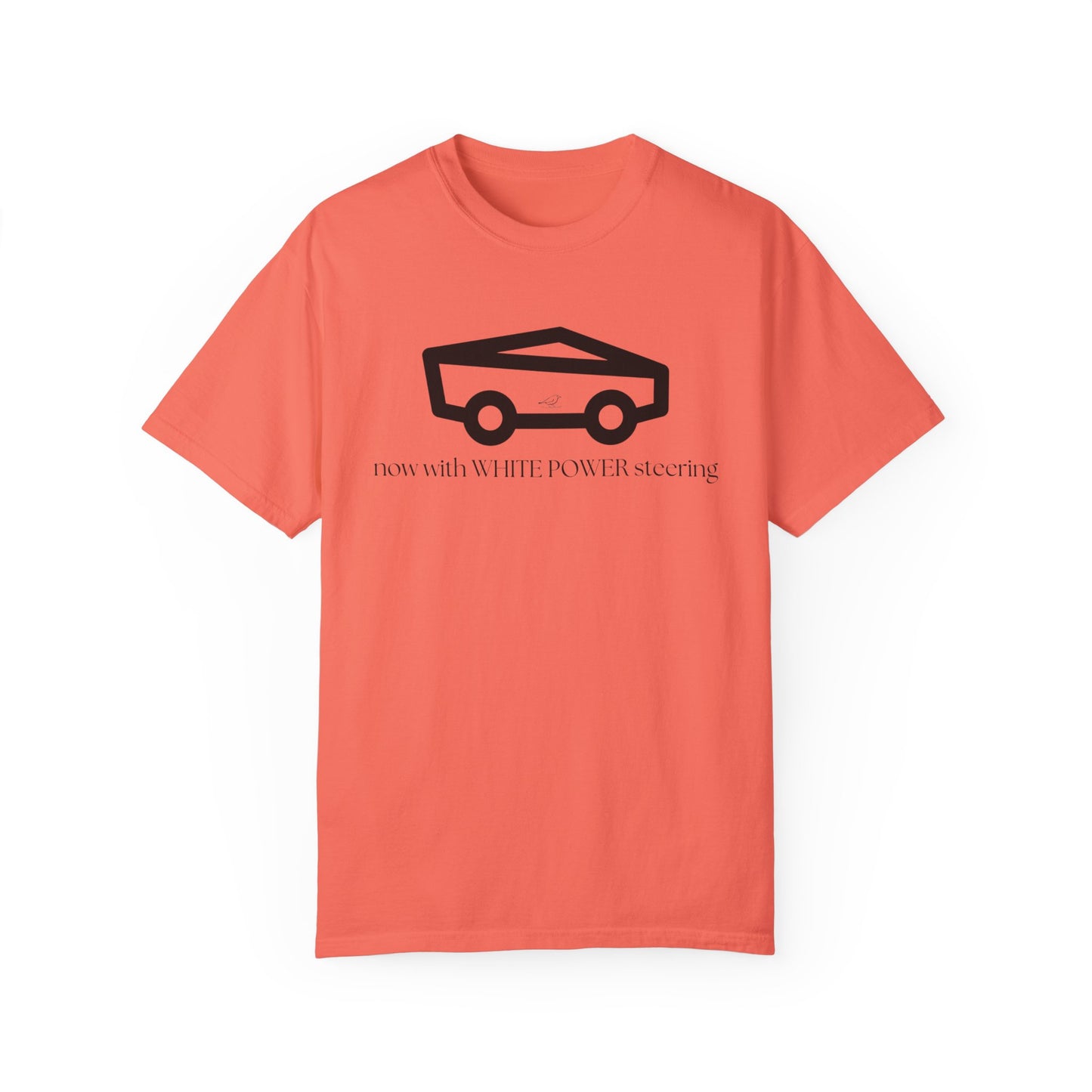 Unisex Garment-Dyed T-shirt with 'now with WHITE POWER steering' Design – Casual Style for Car Enthusiasts