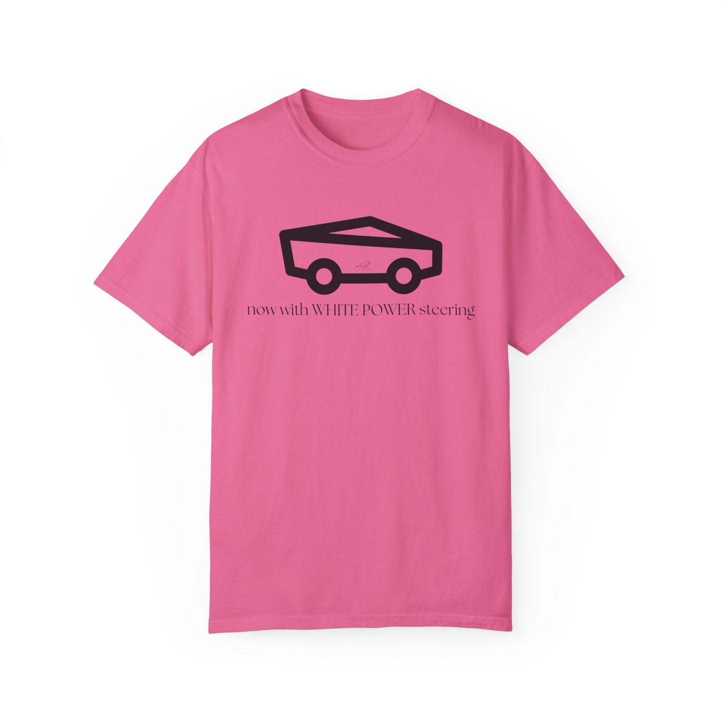Unisex Garment-Dyed T-shirt with 'now with WHITE POWER steering' Design – Casual Style for Car Enthusiasts